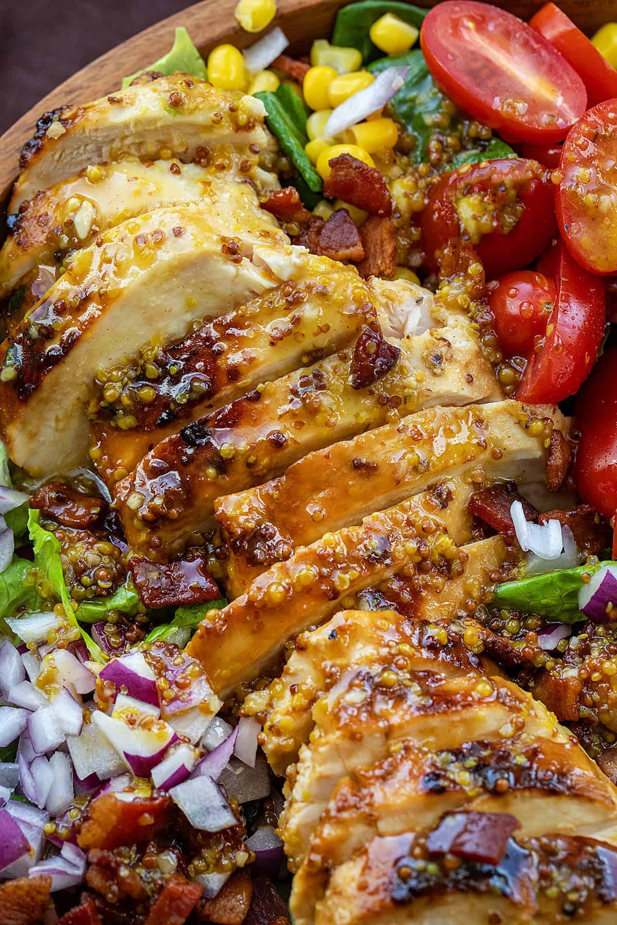 Mustard vinaigrette poured over Avocado Chicken Salad.