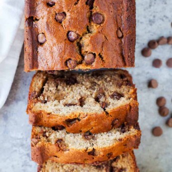 Moist and delicious banana bread loaded with chocolate chips