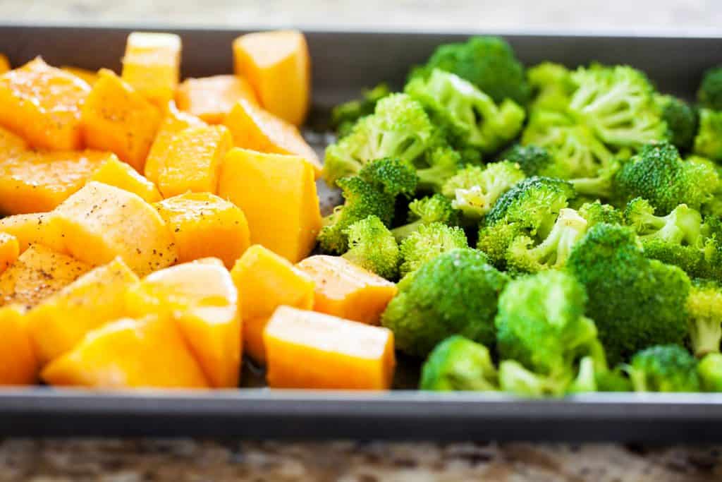 Sweet potatoes and broccoli for Spicy Chicken and Broccoli