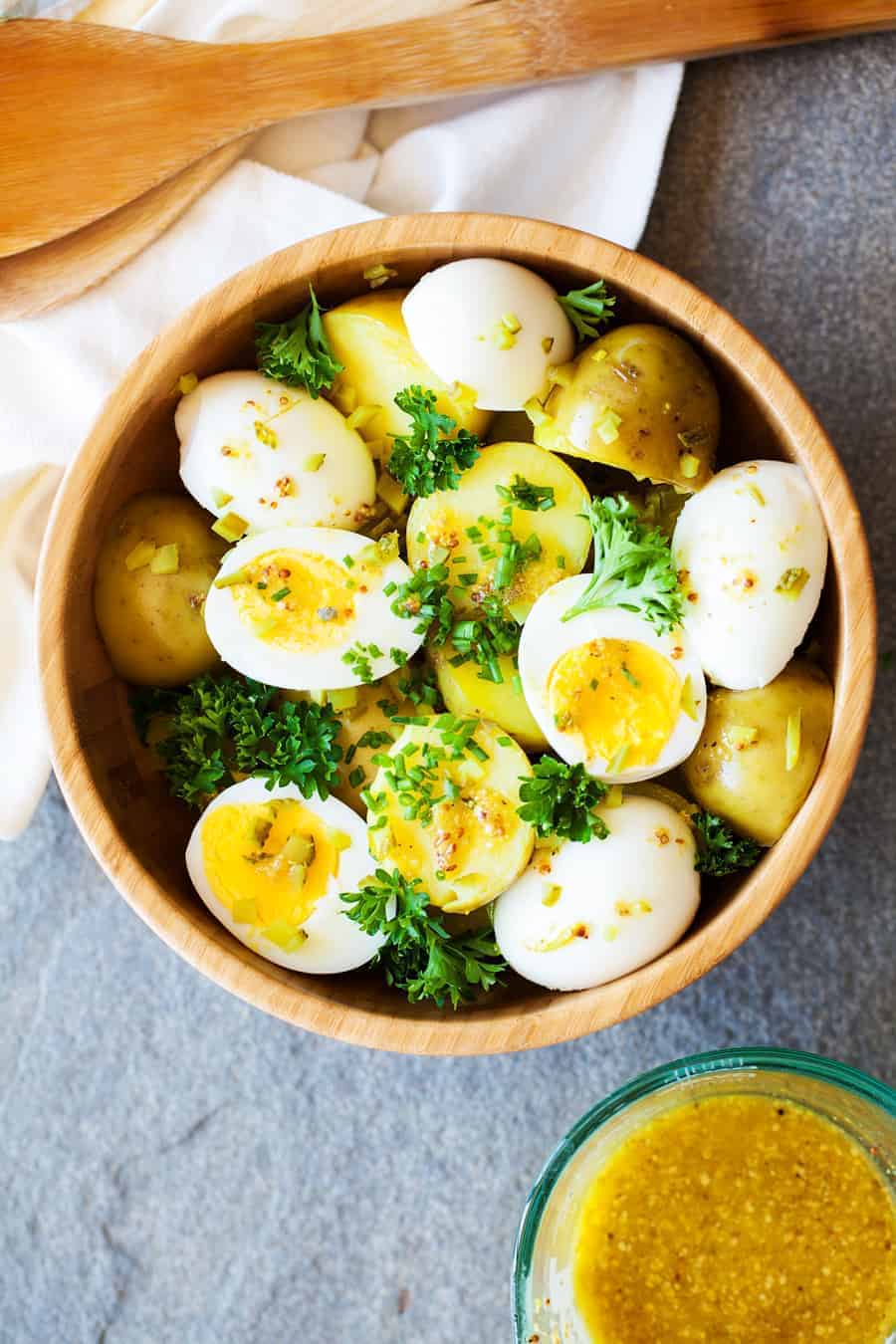 Potato Salad From Overhead in a Wooden Bowl