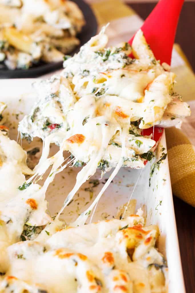 Cheesy Spinach Dip Chicken Pasta