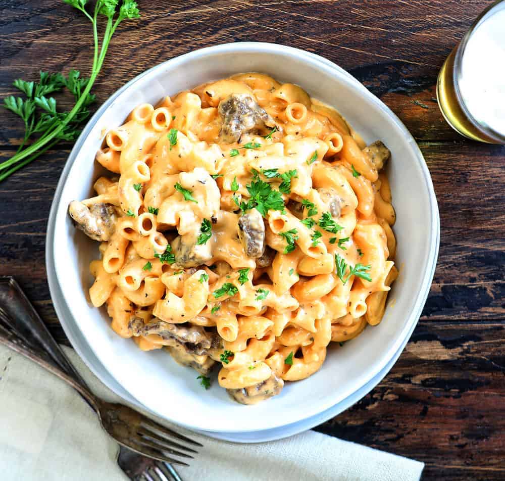 Beer Mac and Cheese with Steak Bites - I Am Homesteader