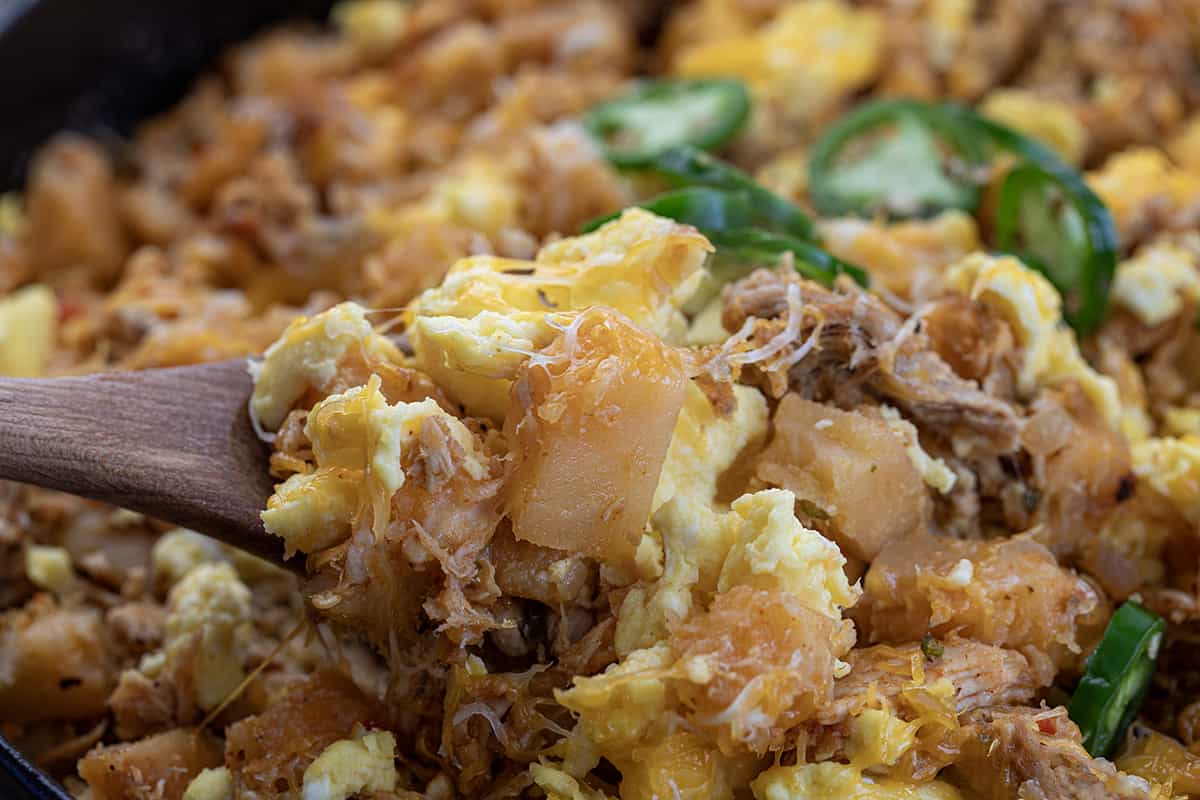 Very close up of Pulled Pork Hash.