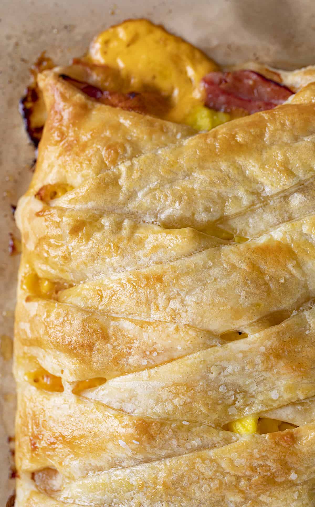 Close up of Baked Ham & Cheese Breakfast Puff Pastry
