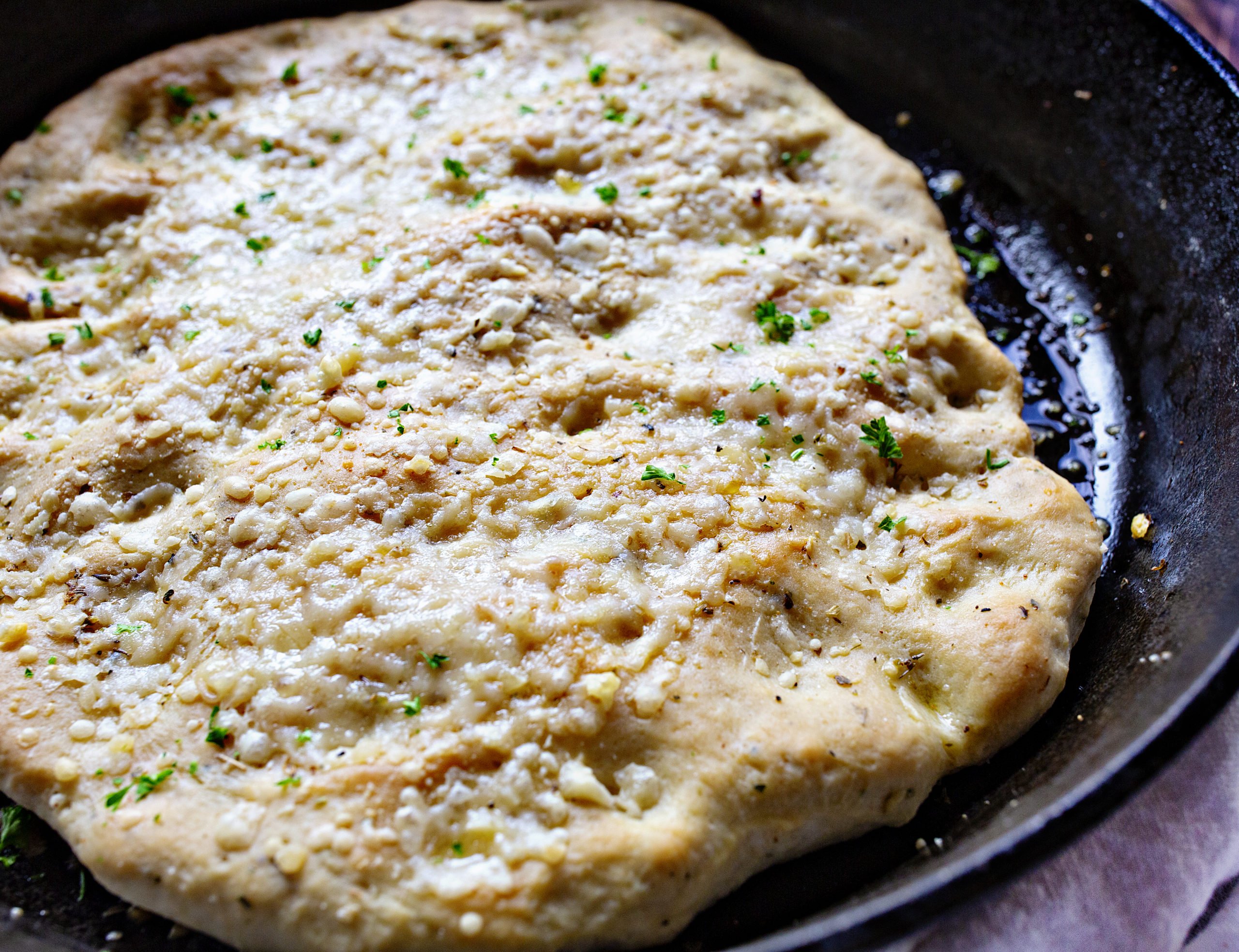 Parmesan Baked Focaccia Bread in a Skillet