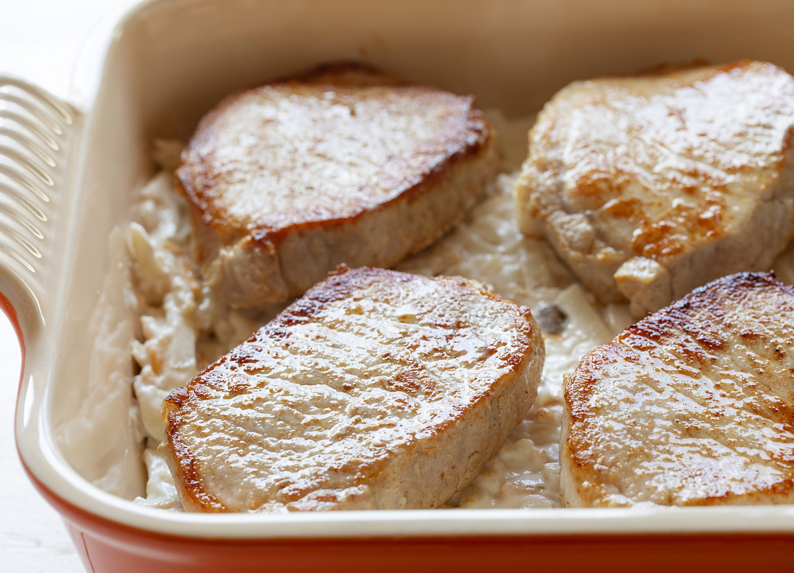 Cheesy Pork Casserole in Baking Dish