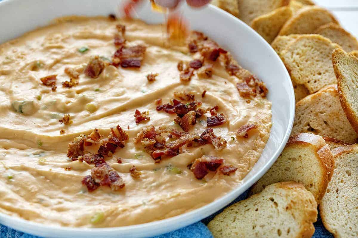 Topping Bacon Cheese Dip with Fresh Bacon
