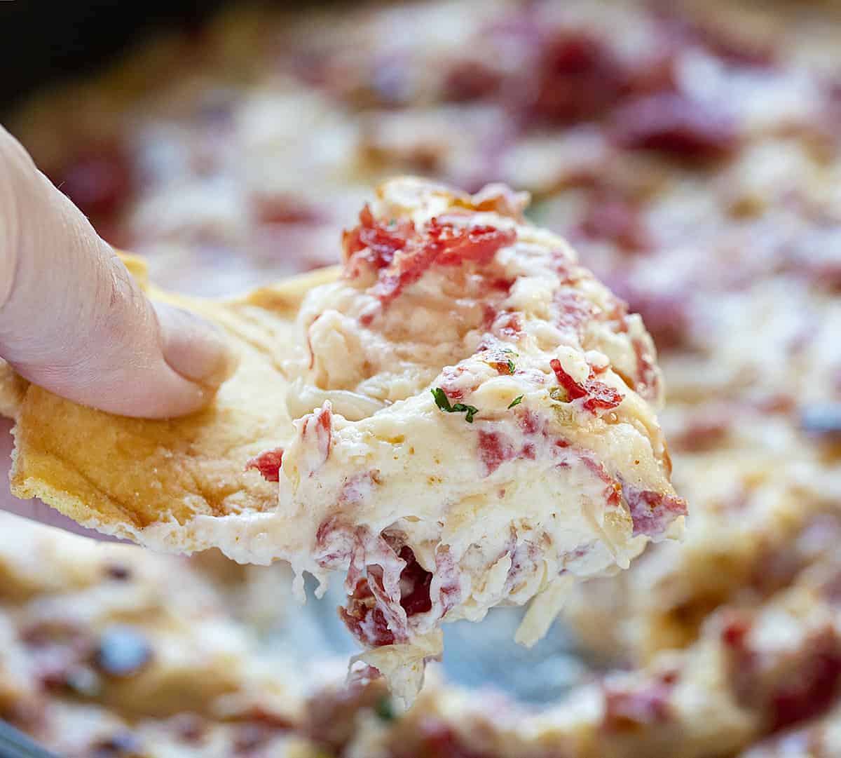 Reuben Dip on a Pita Chip