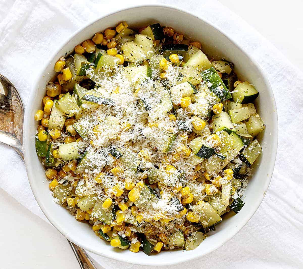 Overhead View of Parmesan Zucchini Corn