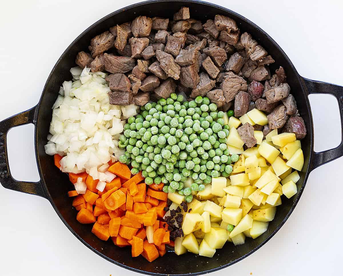 Raw ingredients for Beef Pot Pie Casserole