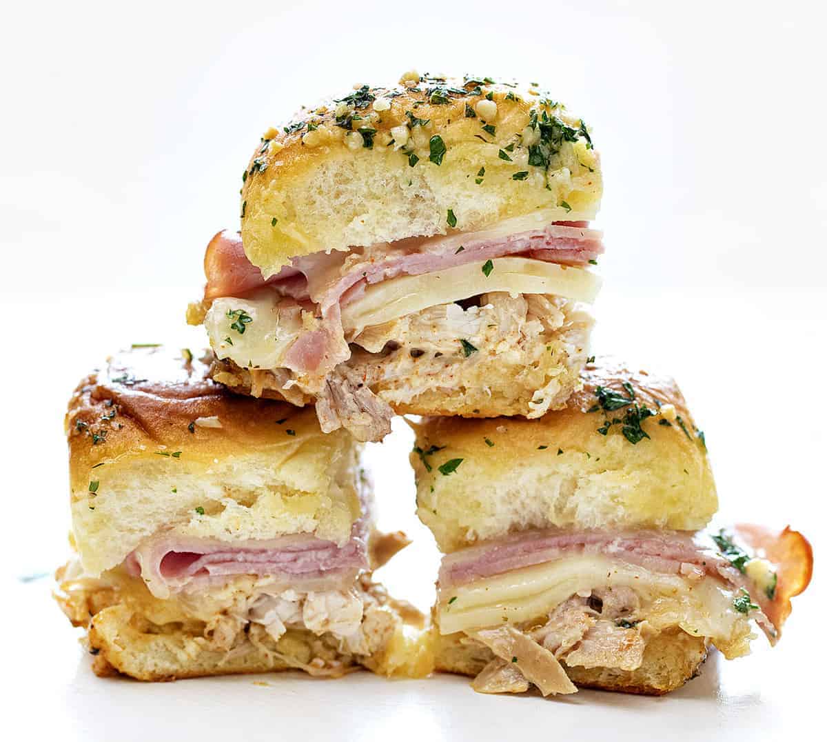 Stacked chicken cordon bleu sliders