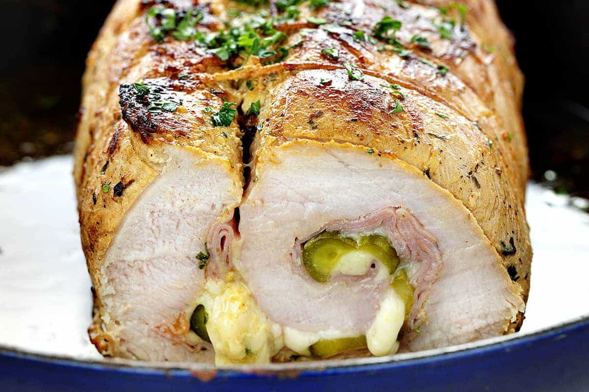 Cuban Stuffed Pork Loin in a Skillet