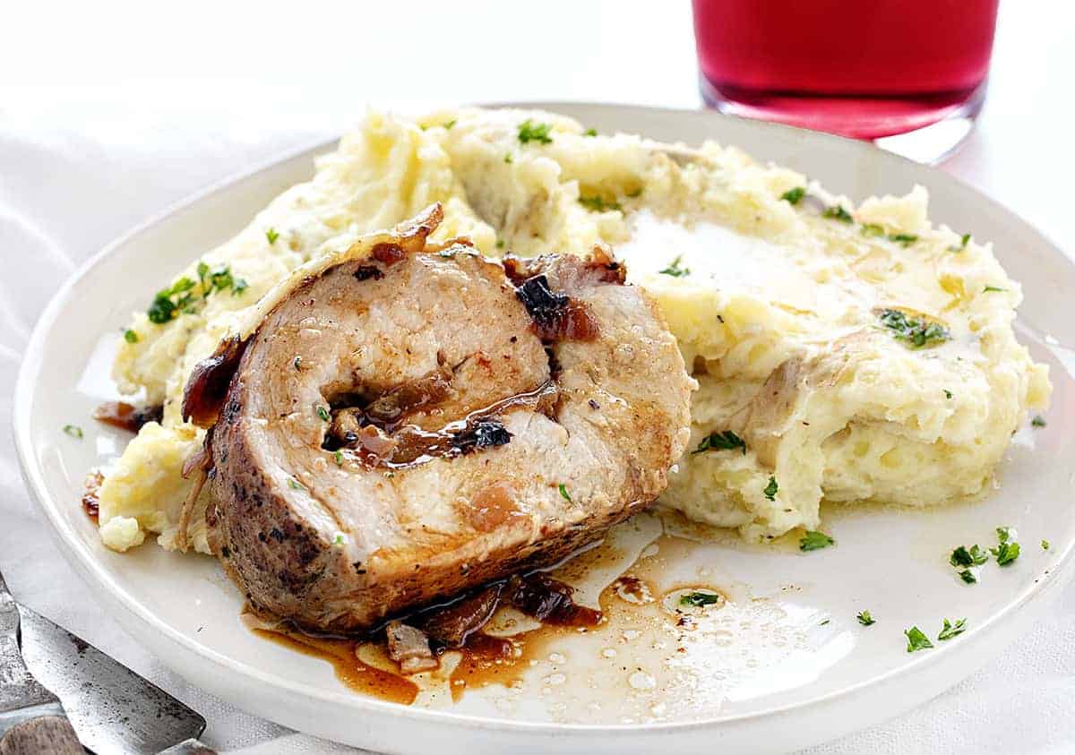 Slice of French Onion Stuffed Pork Loin