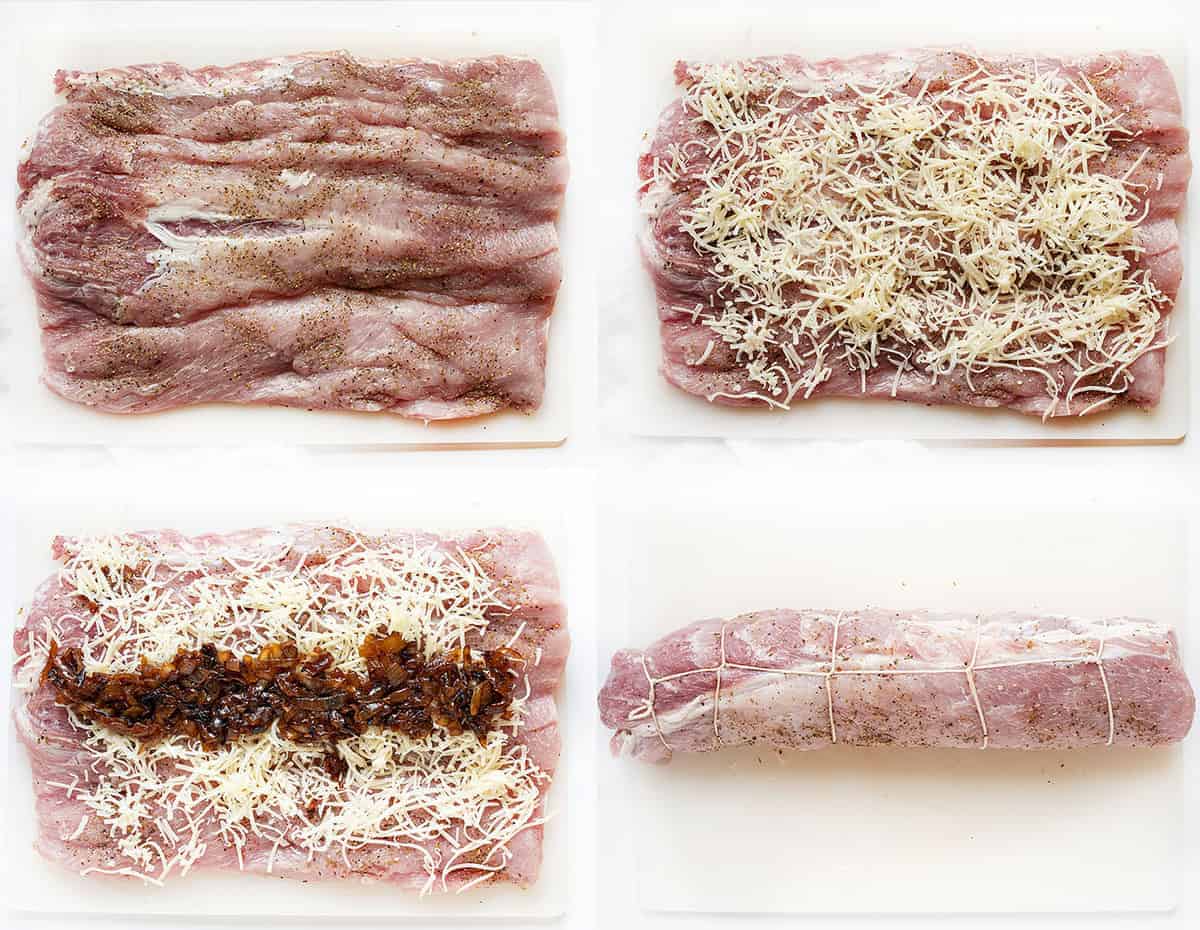 Collage of how to stuff a pork tenderloin