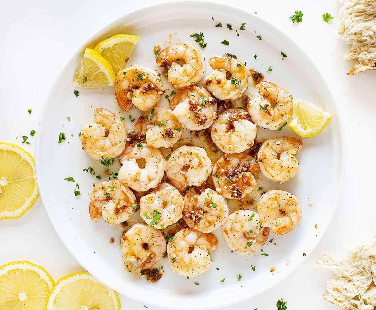 Shrimp Scampi on a White Plate