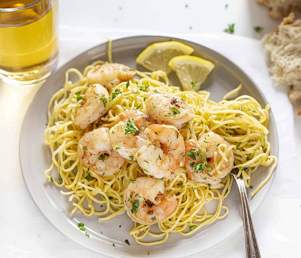 Shrimp Scampi Linguini on a Plate with Form