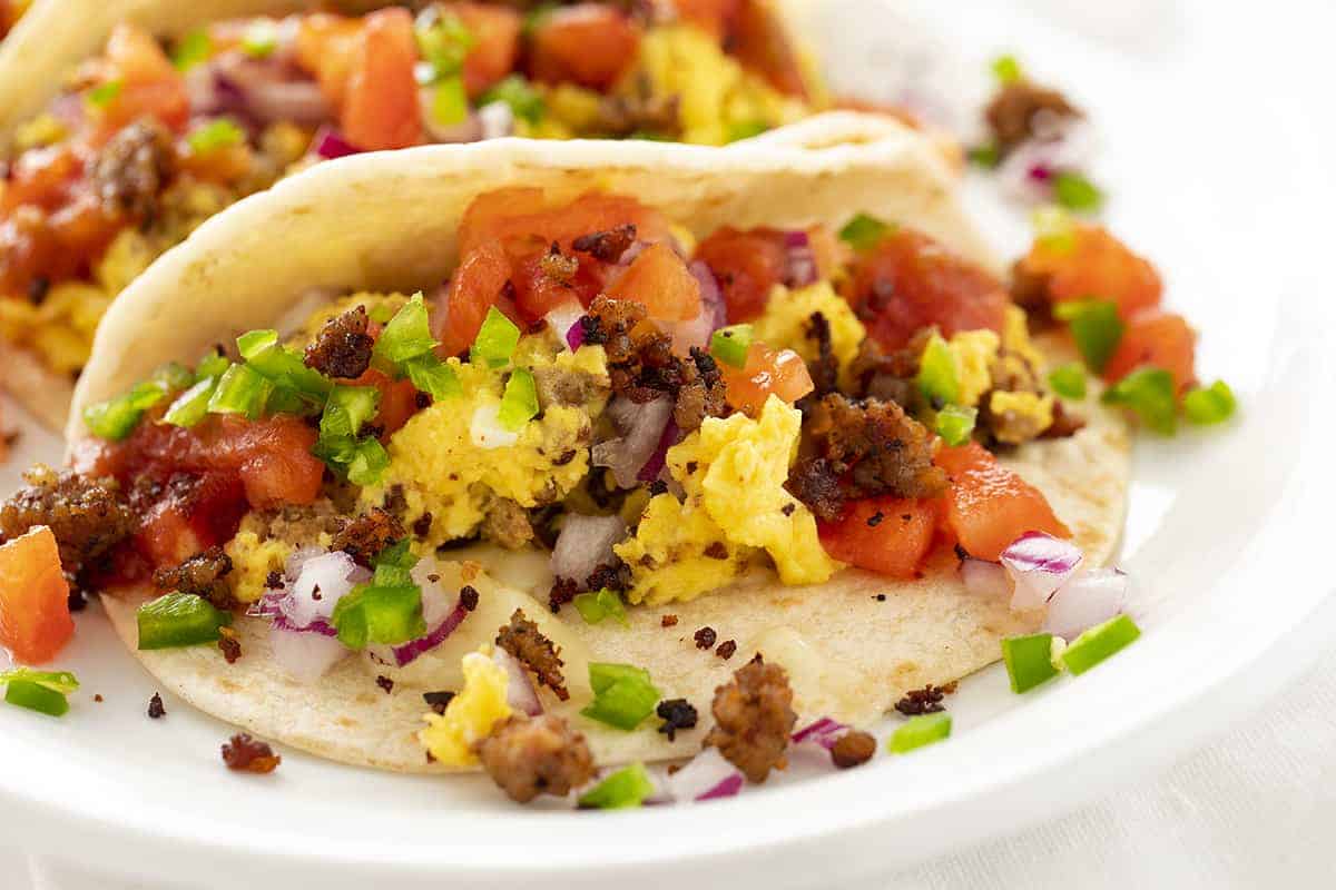 Breakfast Taco Recipe on a White Plate