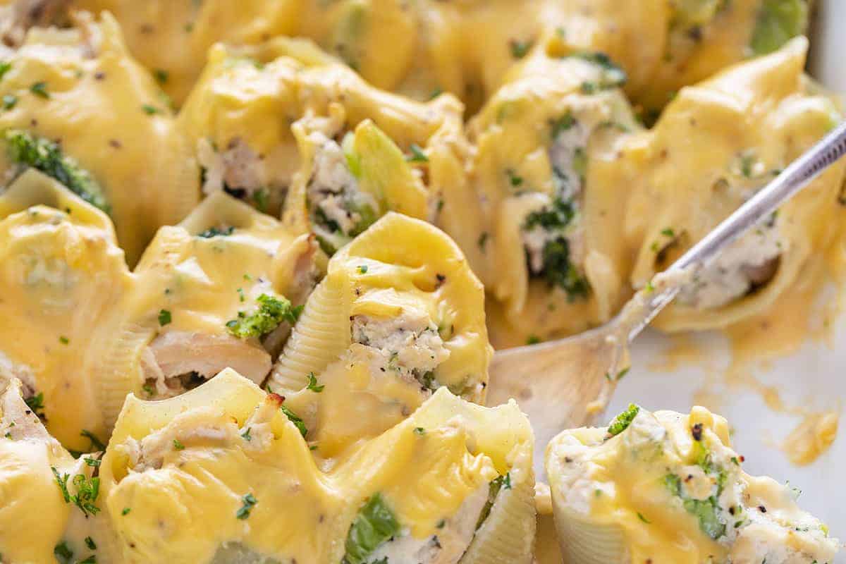 Scooping up a Cheesy Chicken Broccoli Stuffed Shell