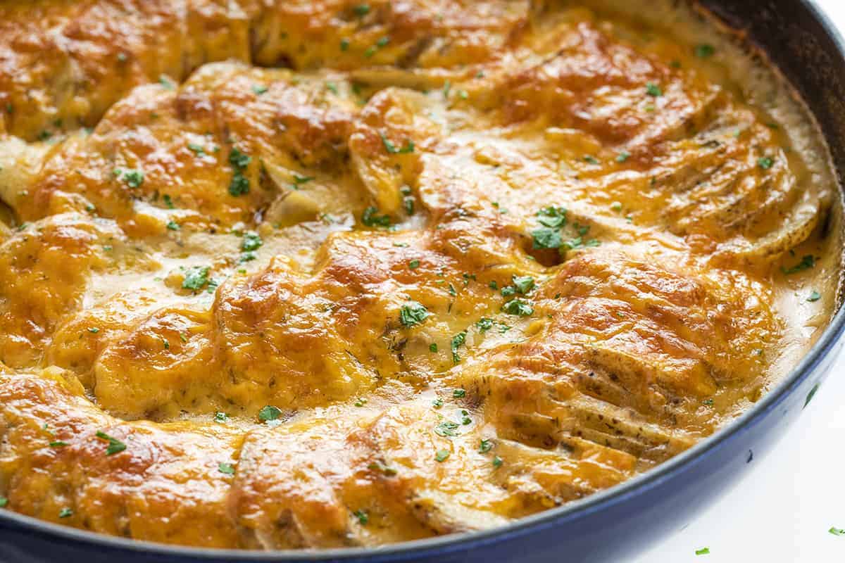 Skillet of Cheesy Ranch Scalloped Potatoes