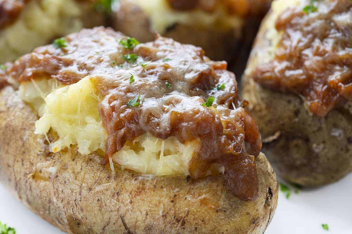 Close up of French Onion Twice Baked Potato