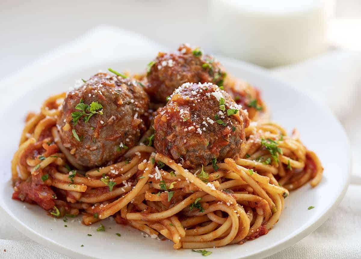 Totally mixed together Spaghetti and Meatballs