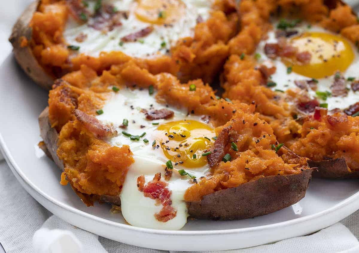 Twice Baked Breakfast Sweet Potatoes on a Plate