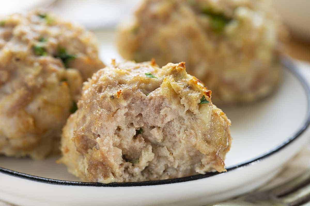 Bit into Turkey Meatball on a Plate