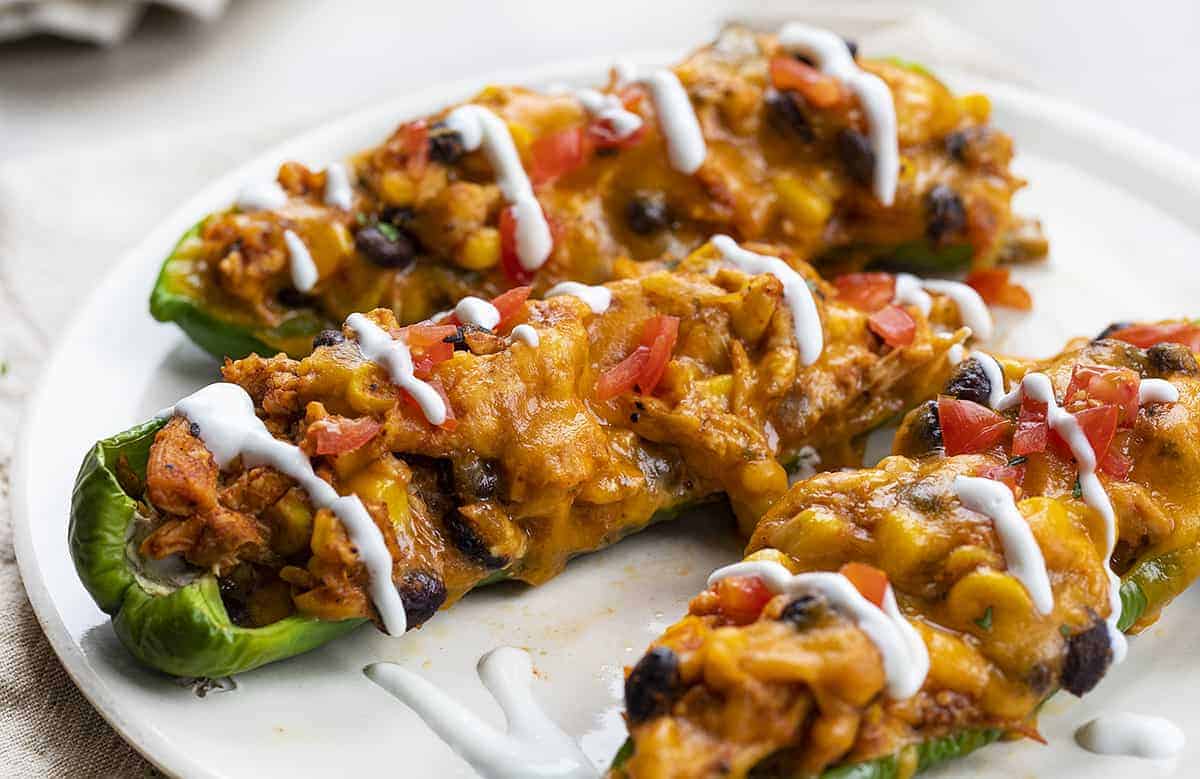 Southwest Anaheim Stuffed Peppers with Sour Cream Drizzled Over TOp