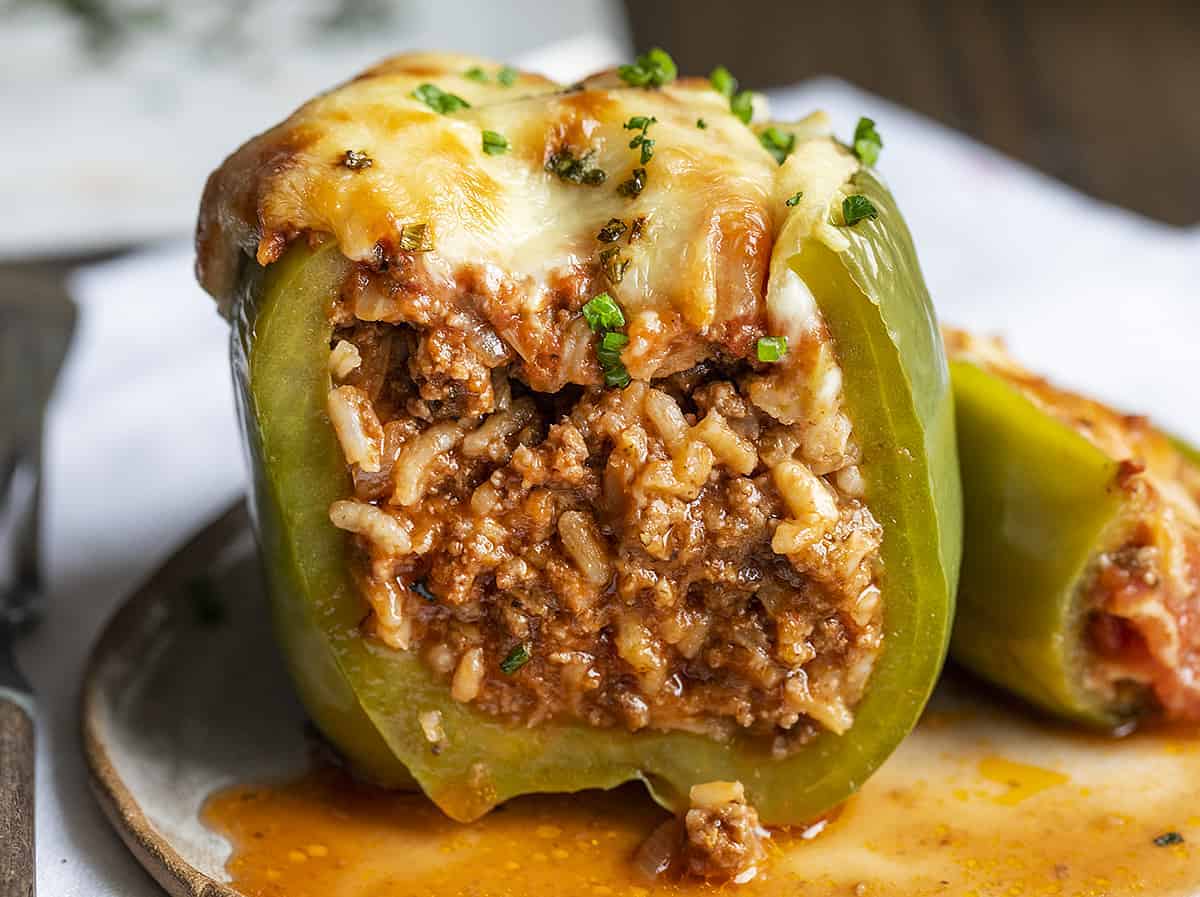 Closing up of Cut Into Stuffed Pepper