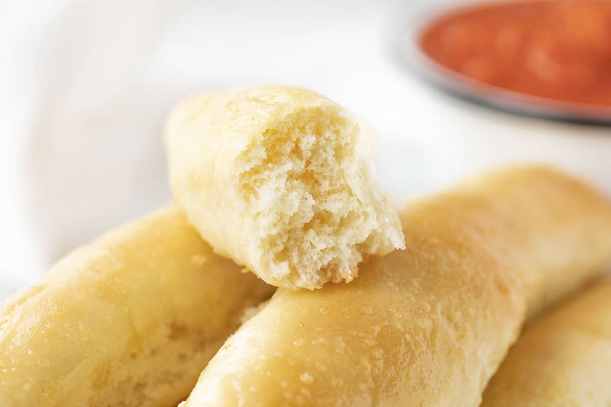 Copycat Olive Garden Breadsticks Torn in Half so the Interior is Shown