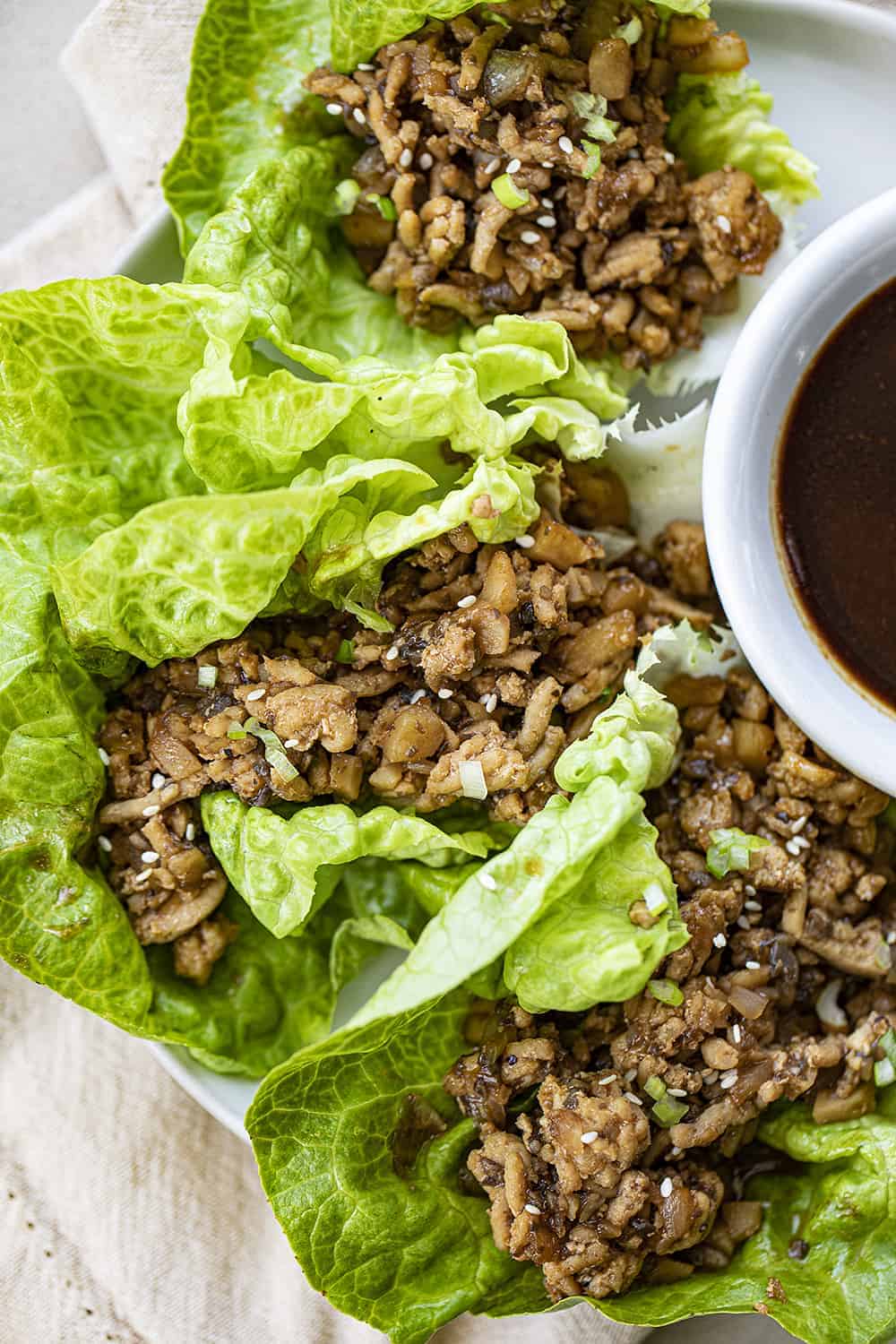 Overhead of a Plate with Chicken Lettuce Wraps