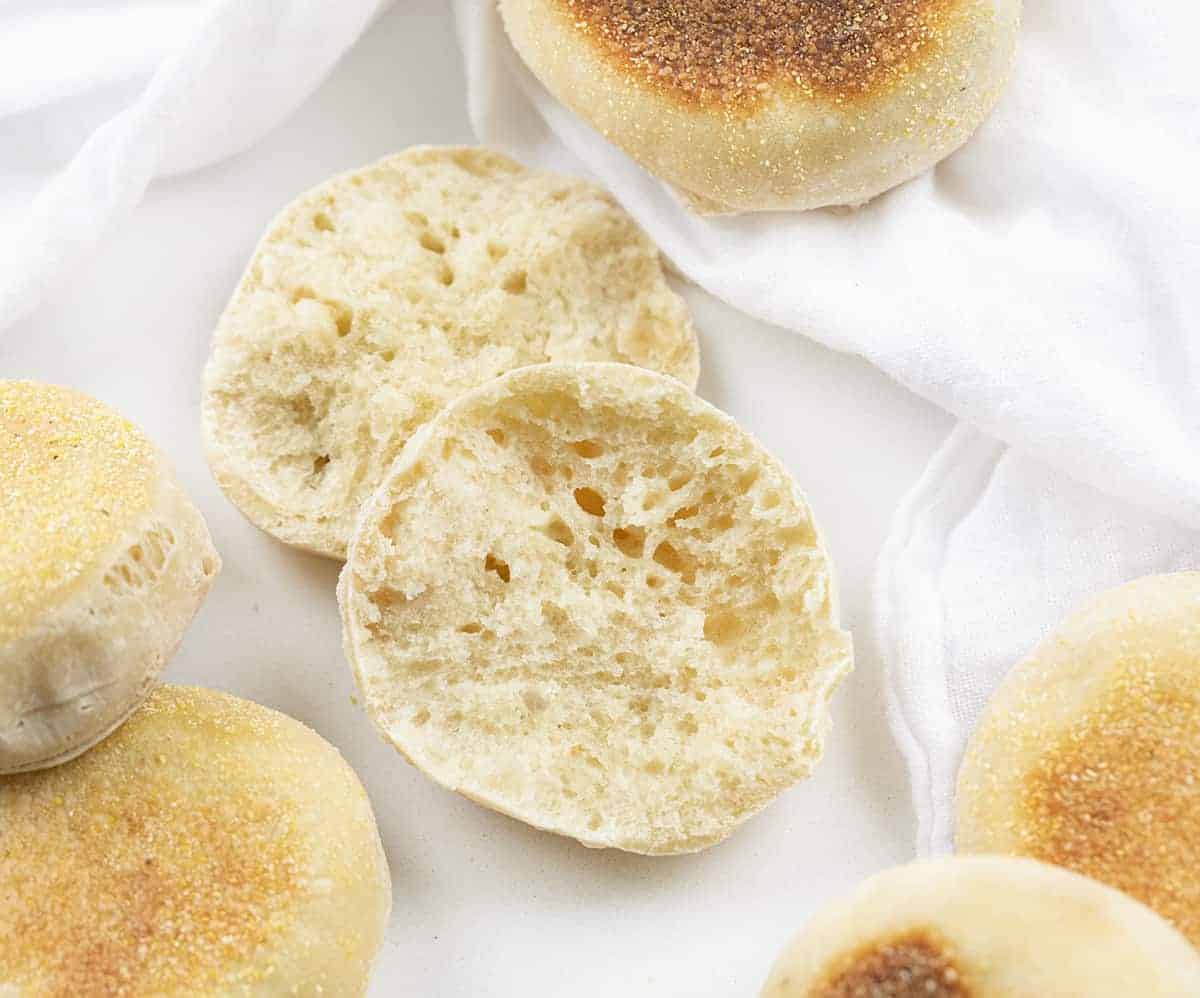 Cut into Sourdough English Muffins