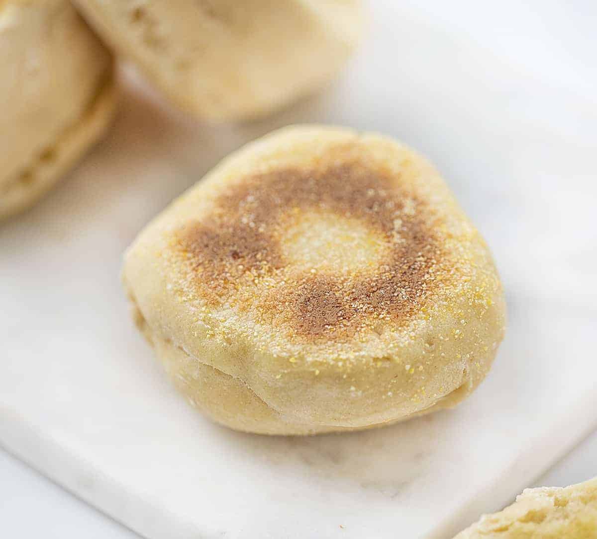 Sourdough English Muffins on Marble Board