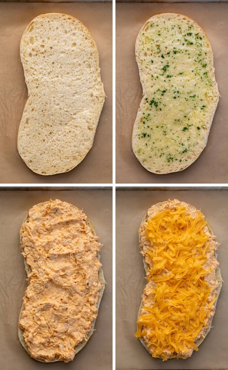 How to Make Hand Picking up a Piece of Buffalo Chicken Bread with Laying Ingredients.