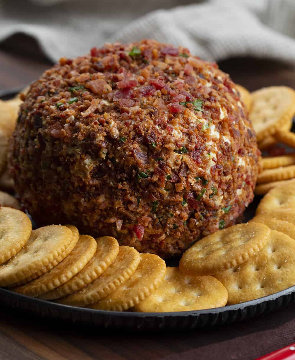 Bacon Jalapeno Ranch Cheeseball Surrounded by Crackers