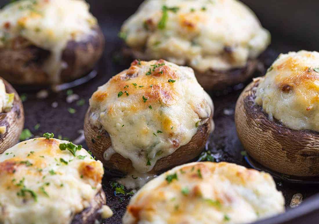 Jalapeno Popper Stuffed Mushrooms in Pan