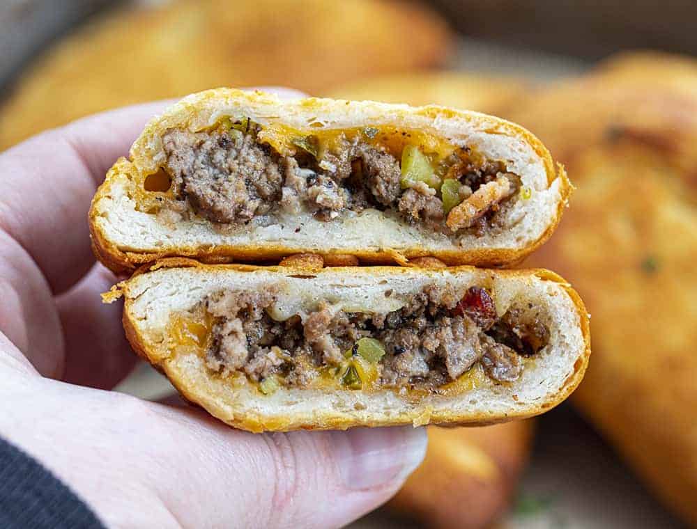 Cheeseburger Hand Pie Cut in Half