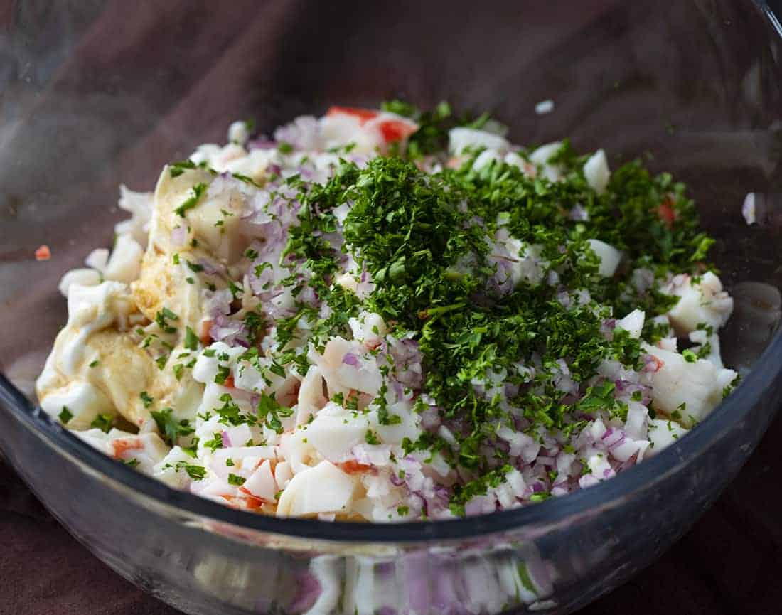 Bowl of Raw Ingredients for Easy Crab Dip Recipe