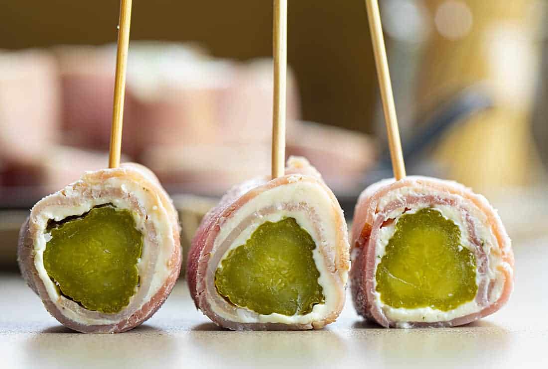 Ham Pickle Roll Ups on Toothpicks