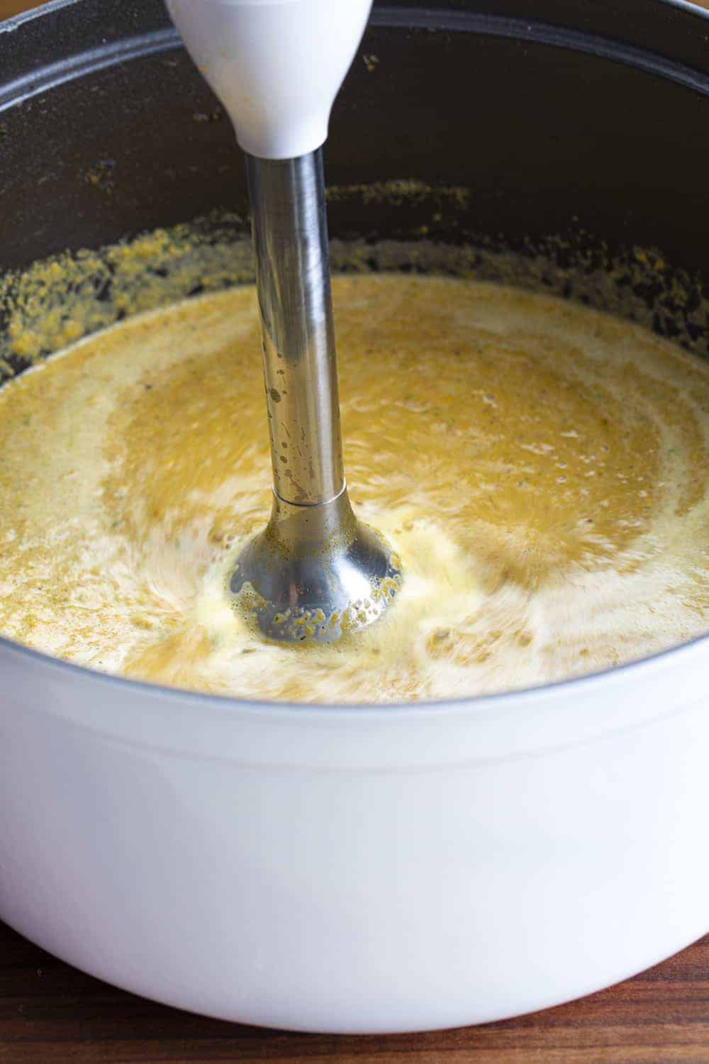 Blending Esquites Soup - Mexican Street Corn Soup Recipe