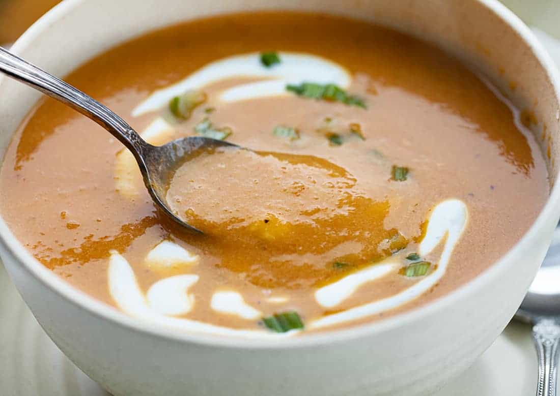 Spoon in Roasted Red Pepper Soup