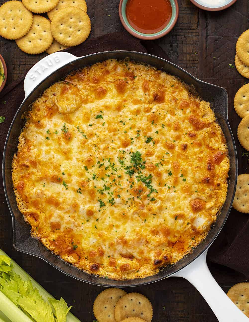 Cheesy Buffalo Crab Dip in a Skillet