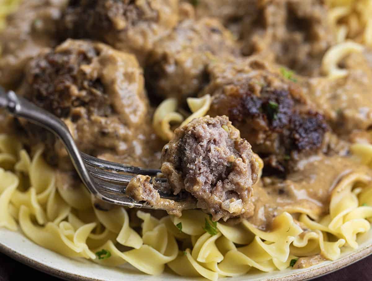 Fork with Authentic Swedish Meatball On It