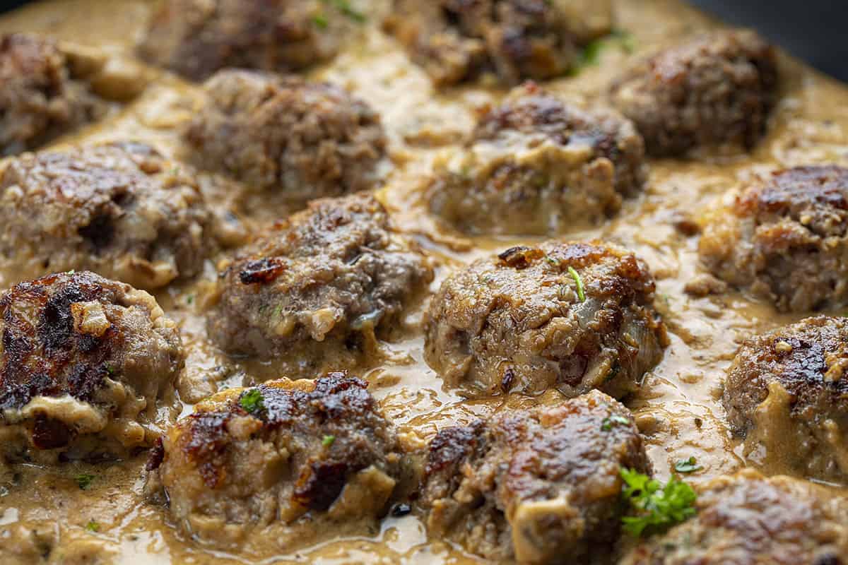 Close up of Authentic Swedish Meatballs in a Pan