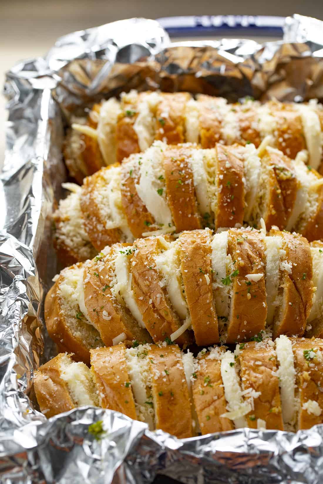 Hasselback Cheesy Bread Before Going Into the Oven