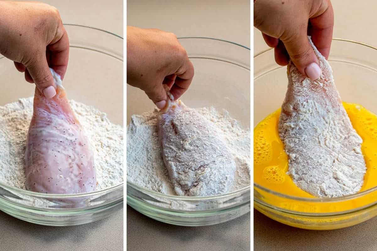 Steps for Dipping Chicken for Chicken Parmesan