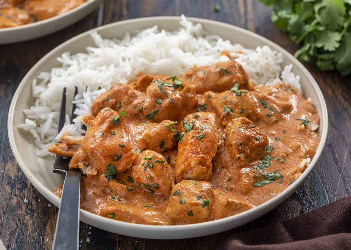 Butter Chicken that Uses Garam Masala on Plate with Rice