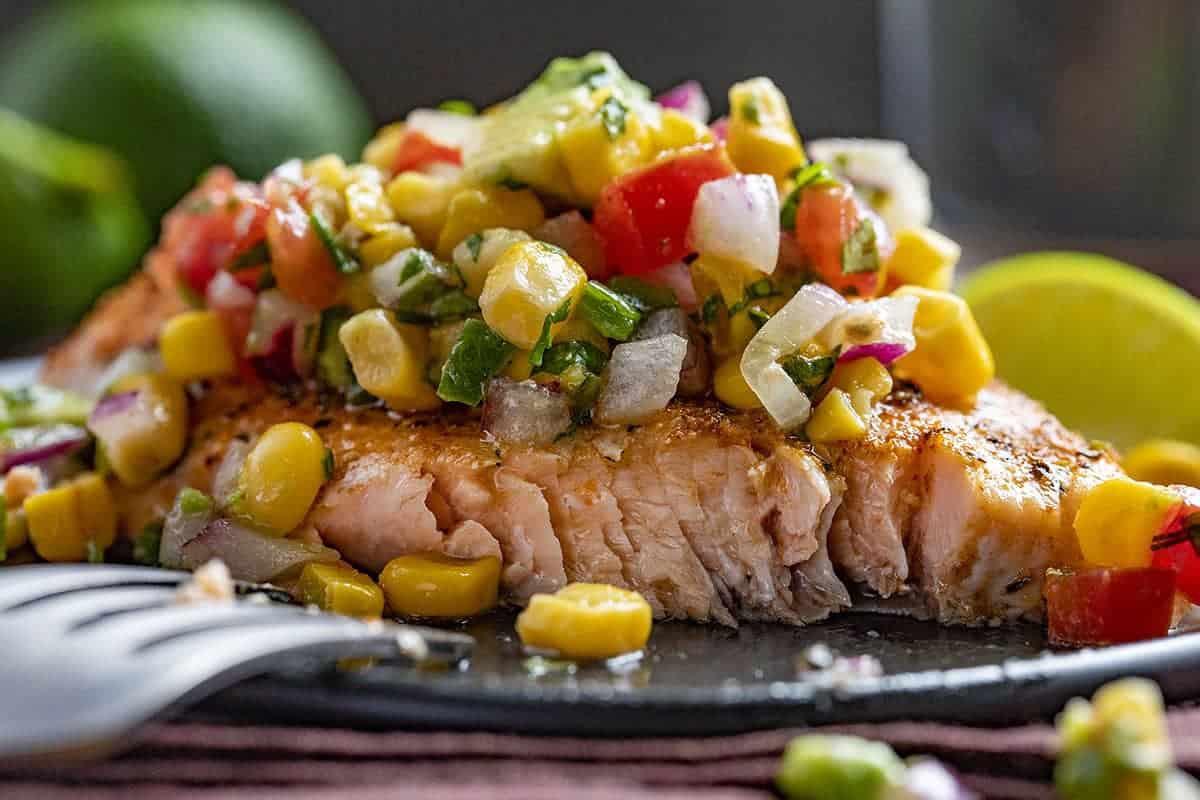 Perfectly Cooked Salmon on Plate Showing Inside