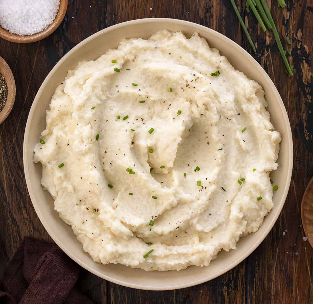 Bowl of Cauliflower Mashed Potatoes from Overhead