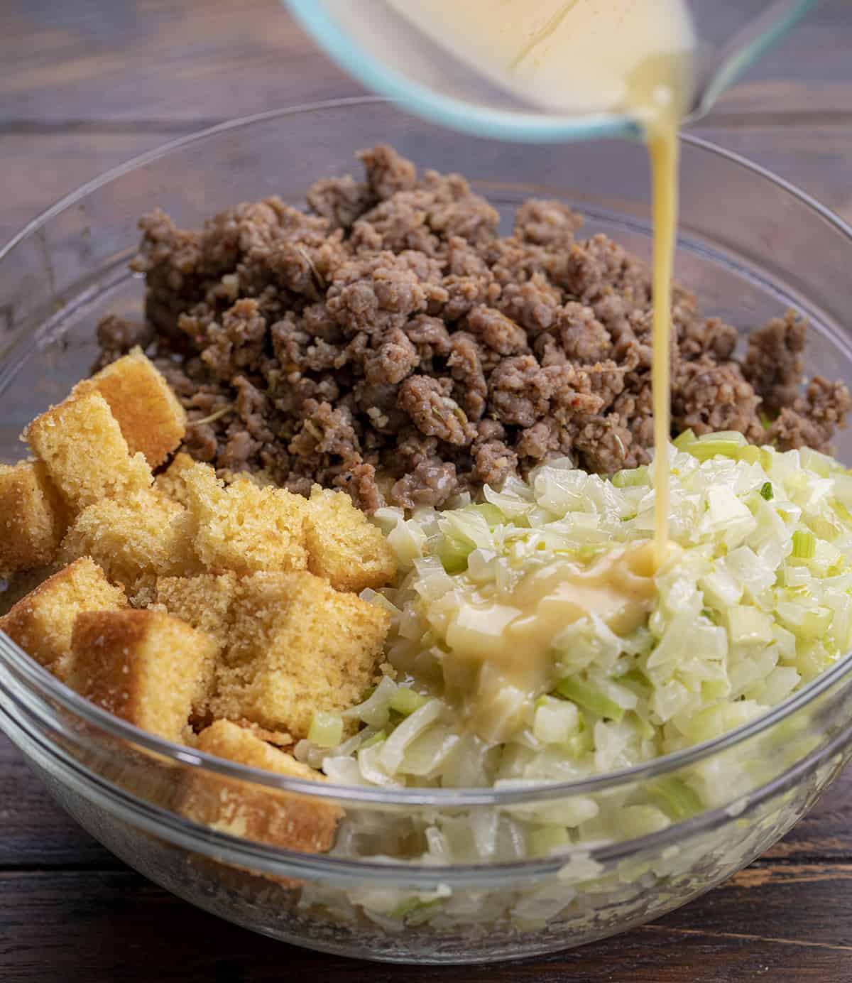 Ingredients for Cornbread Dressing in a Bowl